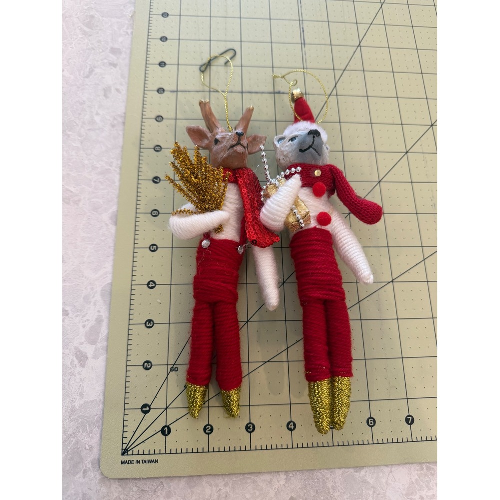 Allen and Roth Yarn Wrapped Reindeer and Polar Bear Christmas Ornaments Set of 2